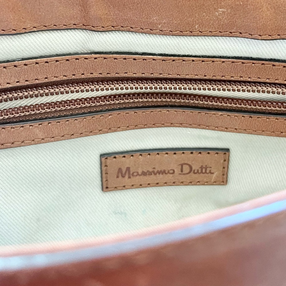 Massimo Dutti Chic Brown Leather Crossbody Bag w Woven Details Square Purse - Picture 3 of 9